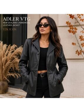 Adler VTG Women's SZ M New Zeland Lambswool Leather Jacket In Black Y2K